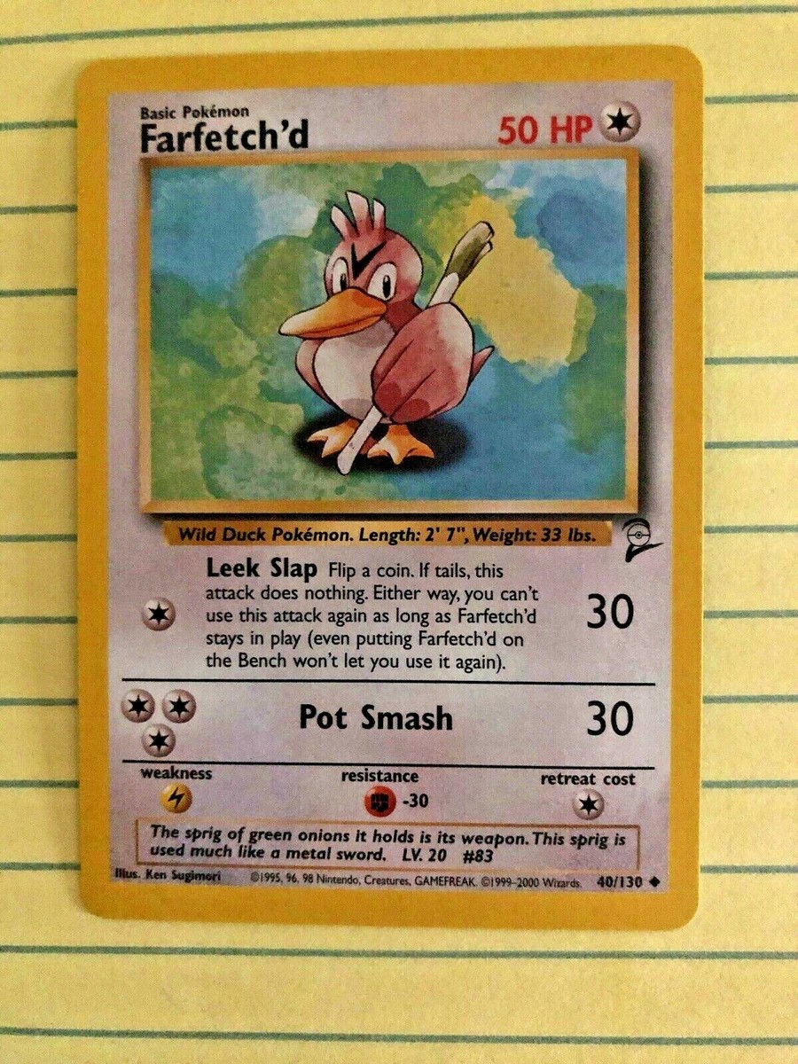 1995 farfetch'd pokemon card value 27/102 Base Set TCG In Protective Penny Sleeve The Game Experts Evolves from null Type Farfetch'd (1st Edition) - Neo