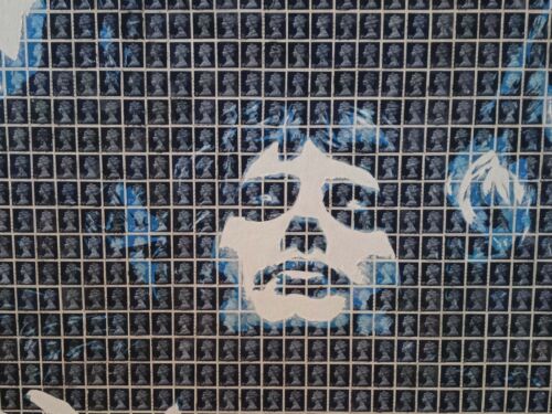 RARO DIPINTO FRANCOBOLLO ORIGINALE GARY HOGBEN ""Look up to Sky"" Freddie mercury Queen" - Foto 2 di 3