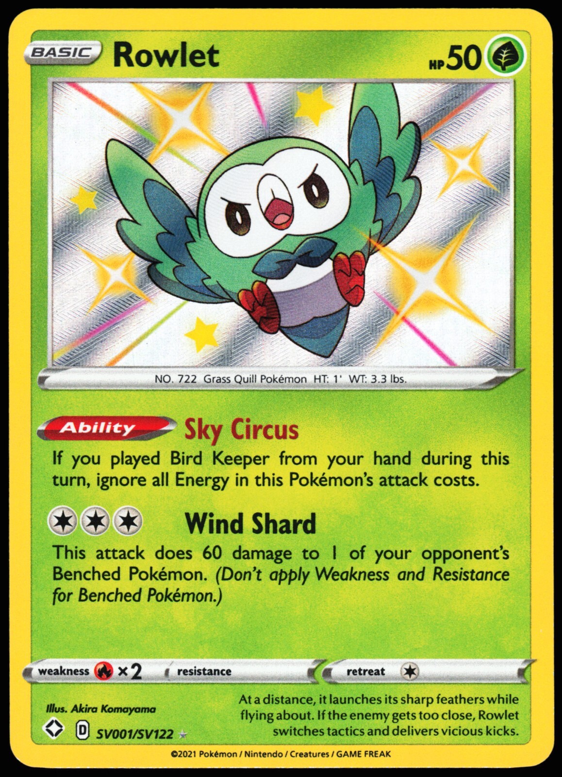 CARD POKEMON EJ VOL. I #722 ROWLET 2020 Alola PERU South America