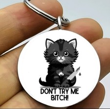 Kitty Cat Don't Try Me Funny Cute Keychain