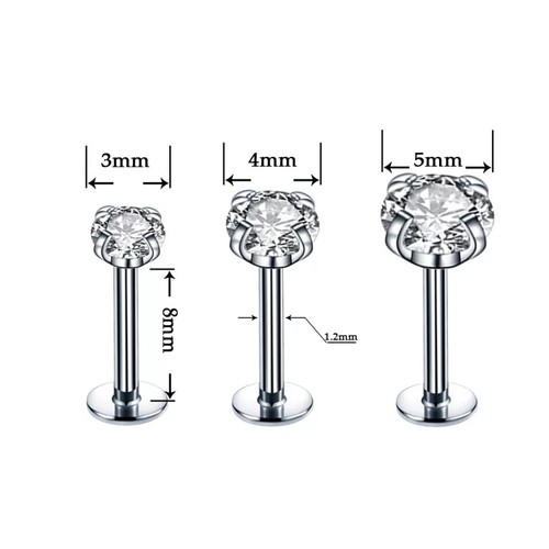 Cartilage Earrings Stud Piercing Gem Flat Disc Back Tragus Nose Helix Labret UK - Picture 7 of 14
