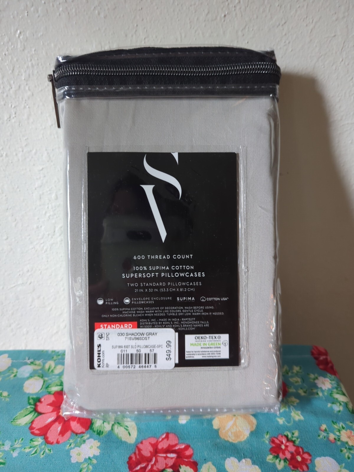 Simply Vera Wang 100 Supima Cotton Standard Pillowcases Gray 600