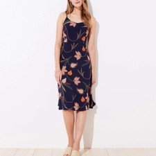 Loft Woman's Sz 0 Blue Floral Smocked Back Strappy Midi Spring Summer Dress