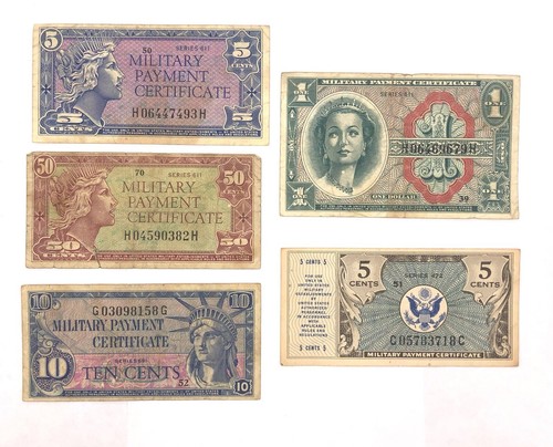 Military Payment Certificate Series RARE 611 5¢,10¢, $1, 691 10¢ 472 5¢