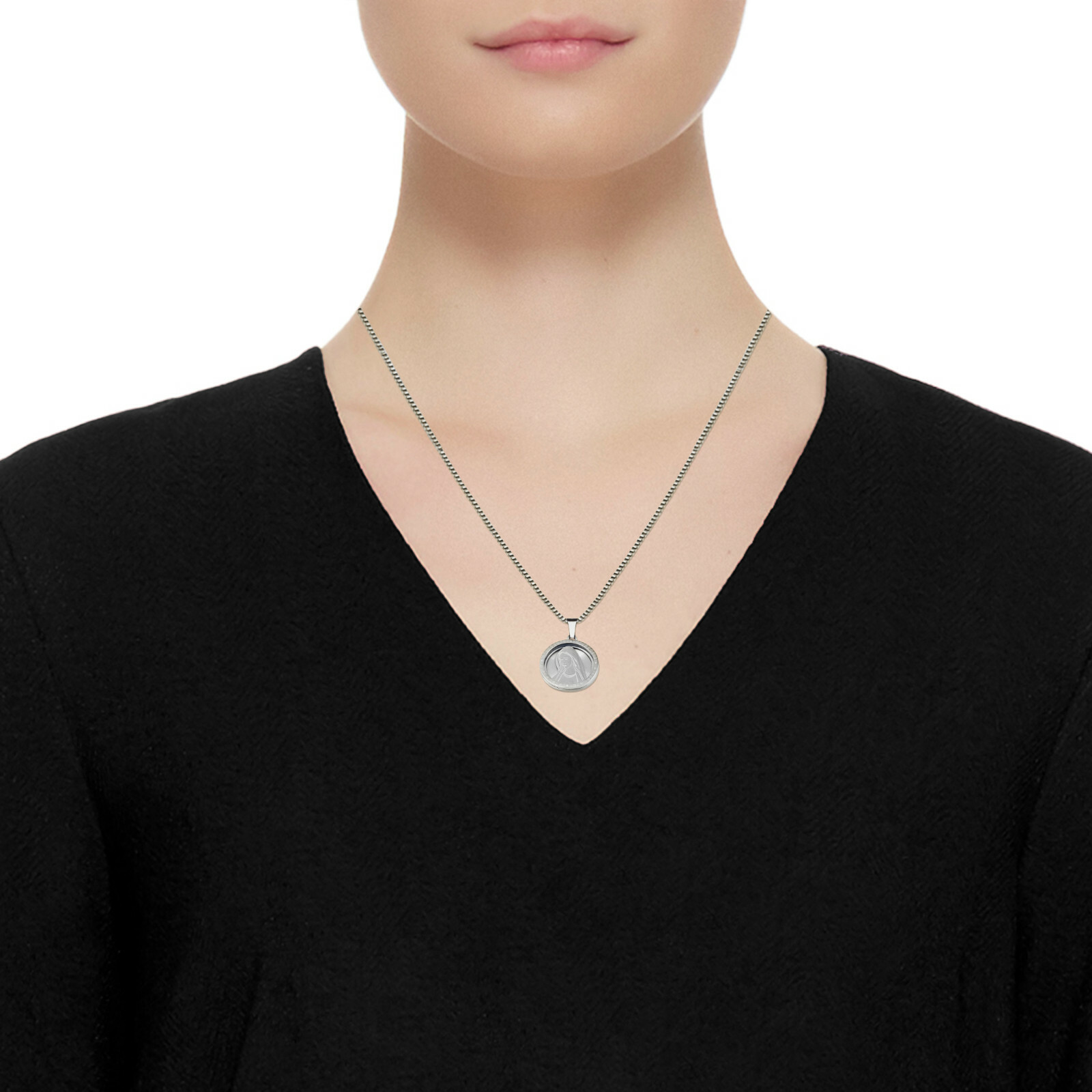 "Stainless Steel Saint Mary Pendant Necklace with Chain 20\""