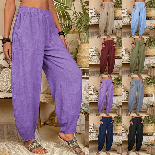 Womens Harem Pants Summer Combat Cargo Wide Leg Baggy Hippie Trousers Plus Size