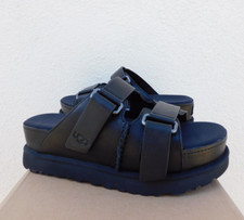 UGG BLACK LEATHER GOLDENSTAR HI PLATFORM SLIDE SANDALS, WOMEN US 7.5/ 38.5  NIB