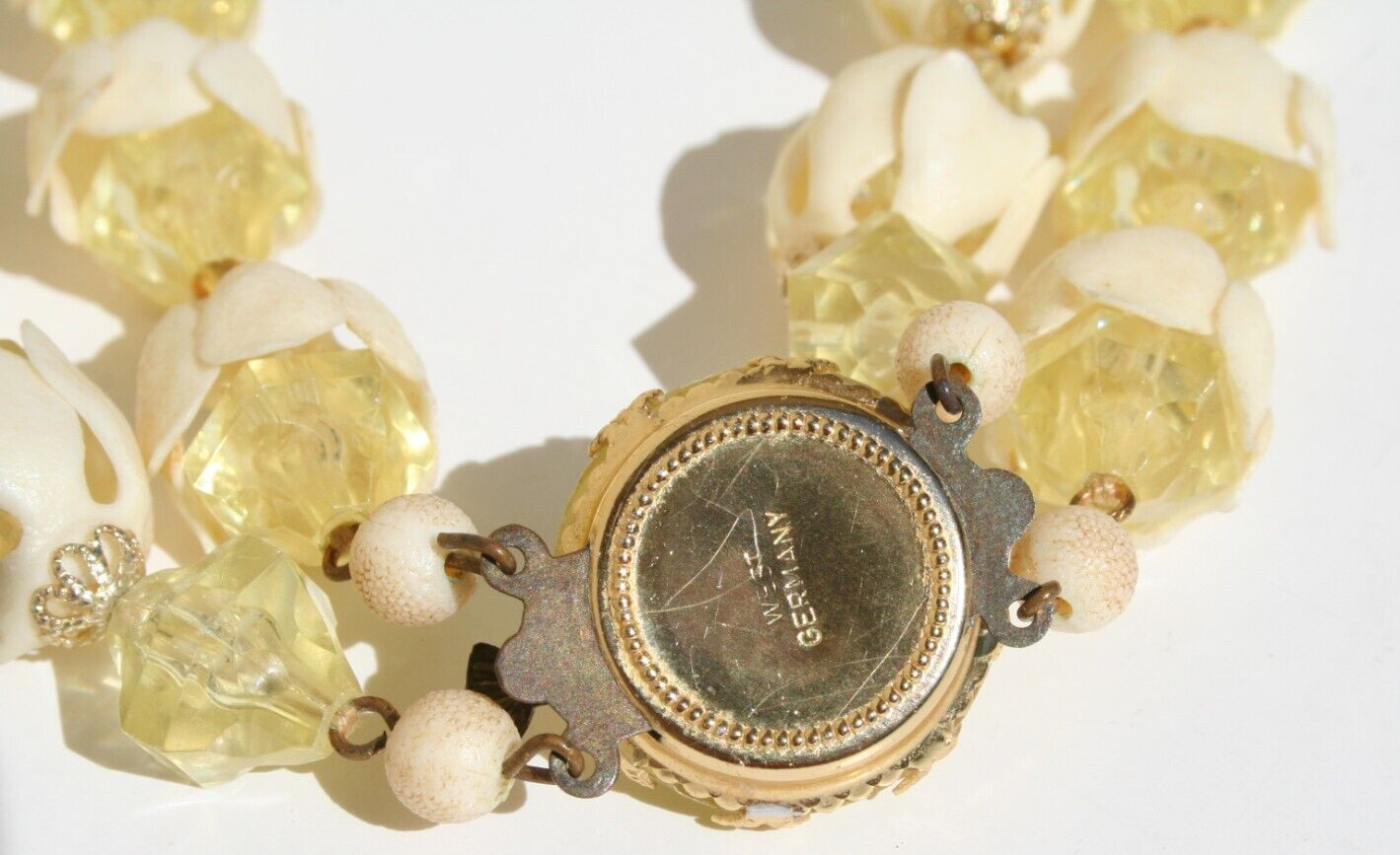 Vintage West Germany Lucite Flower Yellow Bead double… Gem