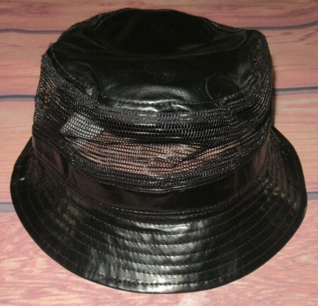 MENS OFFICIAL BLACK FAUX LEATHER BUCKET HAT SIZE L/XL eBay