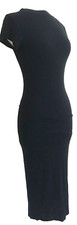 Black Bead Midi Stretch Dress  Mock Neck Fitted Sexy LBD Body Con Classic Shape