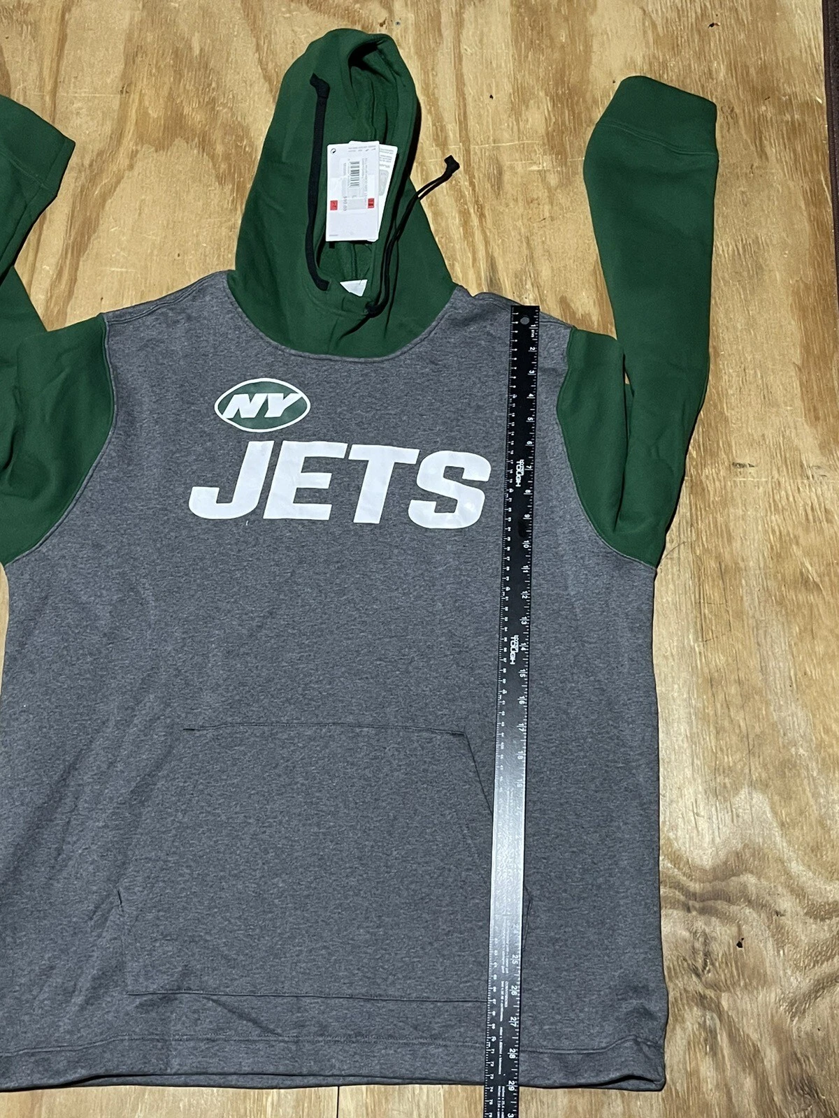 VETEMENTS Felpa con cappuccio New York Jets Nike uomo L 2 toni grigio verde pullover nuova! @i9