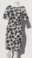 CALVIN KLEIN US S 6 Black White Floral Jacquard Stretch Retro Sheath Dress EUC