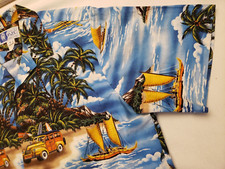 VTG RJC Hawaiian Camp Shirt LARGE Multicolor SURFER BOAT Palms Tropical MENS