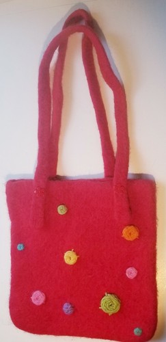 Handmade Felted Knit Red Purse Tote with Yarn Polka-Dots-Red Buttons - Picture 8 of 9