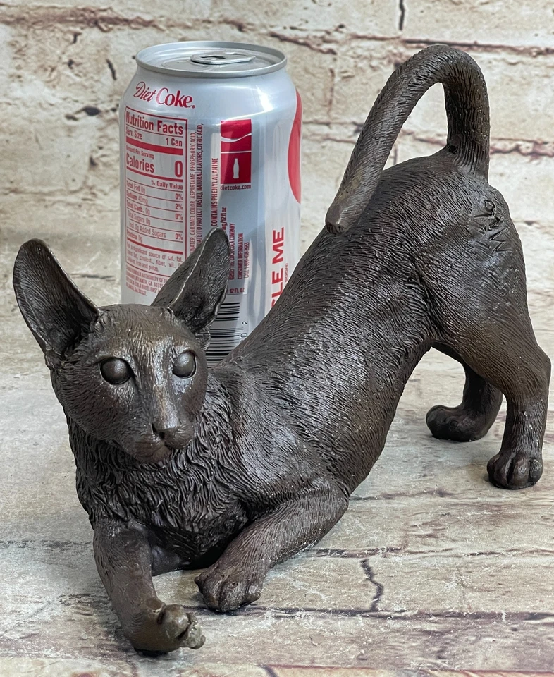 ESTATUA DE BRONCE GATO SIAMÉS MUY DETALLADA ESCULTURA FELINA DECORACIÓN DEL HOGAR FIGURA Foto 2 de 4