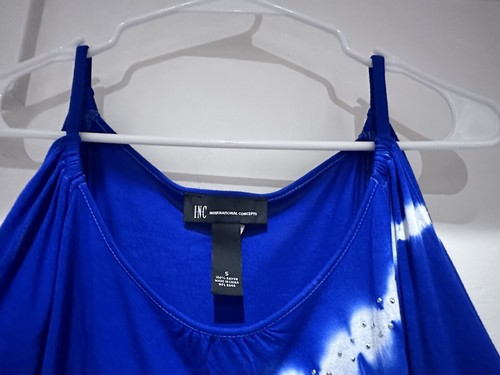 INC International Concepts 3/4 Sleeve Cold Shoulder Tie Dye Top w/Silver Accents - Picture 4 of 4