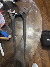 Lot Of (2) 16 1/2 LONG Adjustable Spud Wrench Open Jaw 0"- To Approx 1 3/4