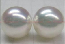 HUGE 13-14MM GENUINE SOUTH SEA PERFECT WHITE PEARL STUD EARRINGS 14K GOLD