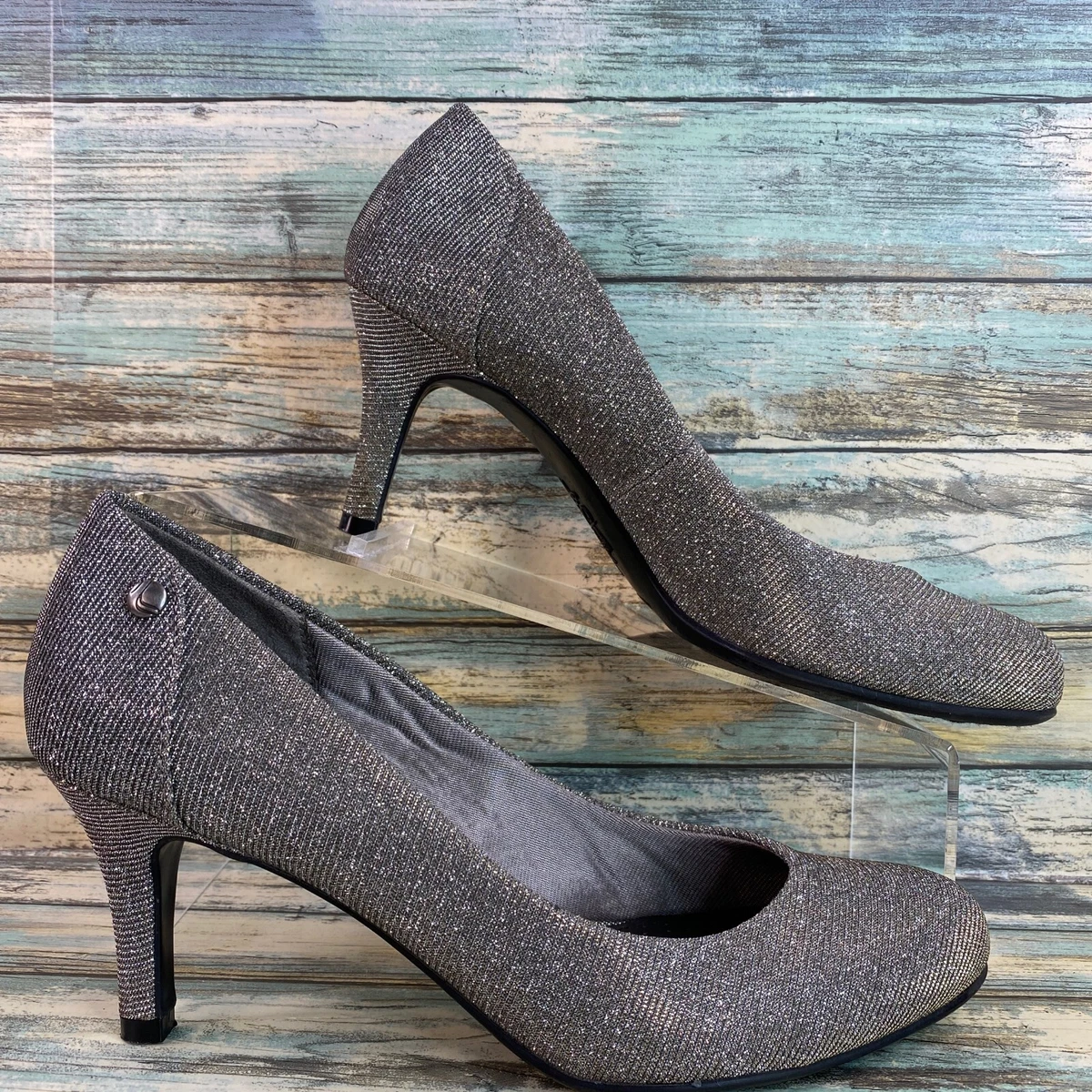 Lifestride Lively Womens Silver Sparkly Pumps Shoes Size 7M Prom