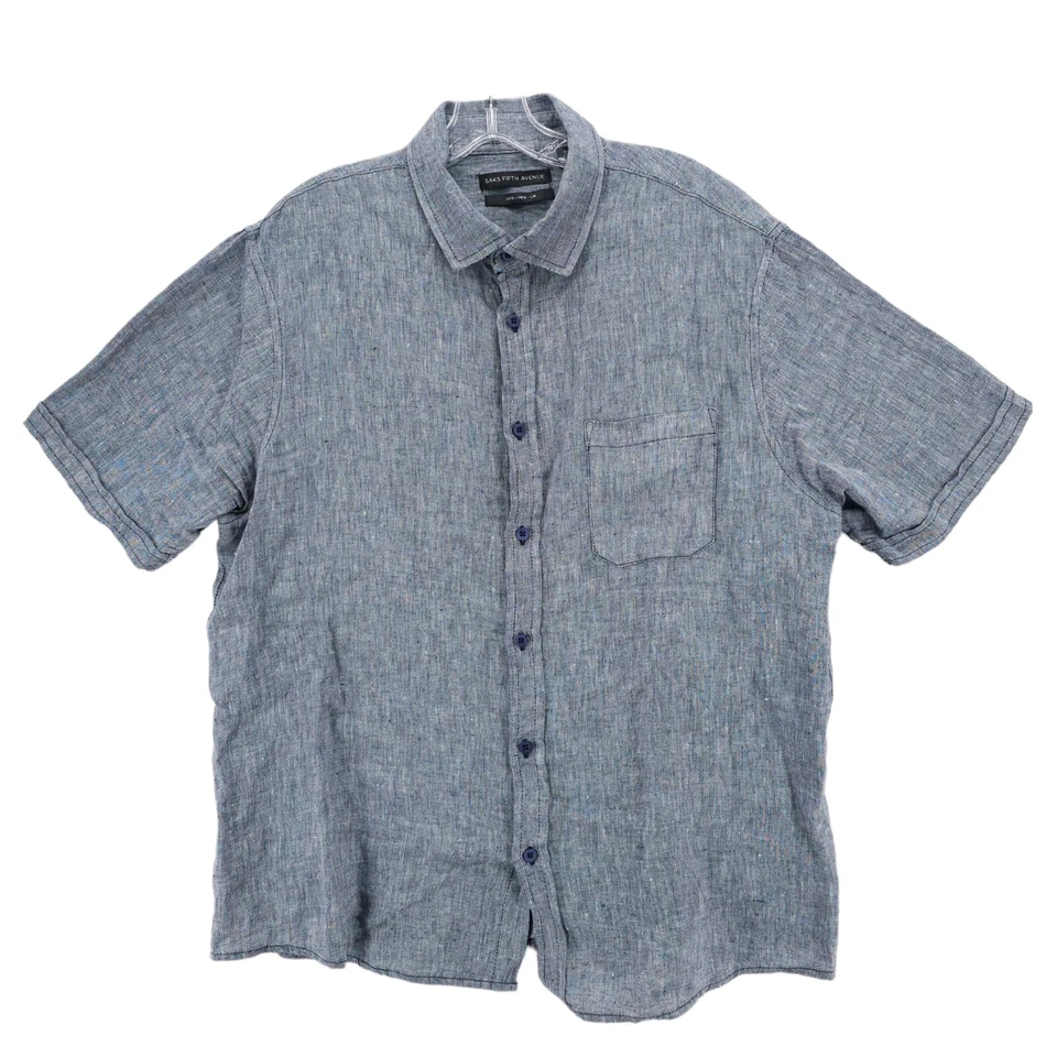 Camisa de manga corta tejida 100 % lino azul gris talla XL de SAKS FIVE AVENUE Foto 2 de 4