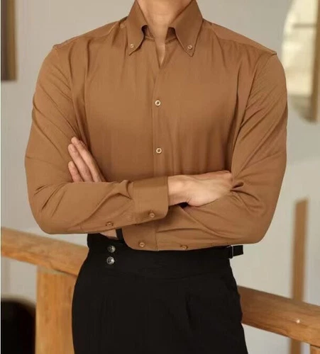 Französisches Hemd Herren Langarm Freizeit Slim Business Kleid Stehkragen Bluse - Bild 2 von 22