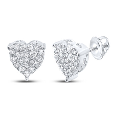 L U DIAMONDS 10K White Gold Diamond Heart Earrings 1/2 CT