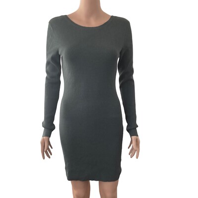 Open Edit Dress Womens Small Ribbed Gray Stretch Long Sleeve New