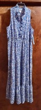 NWT-London Times Petite Maxi Dress Sz 14P Blue White Floral Sleeveless Tiers