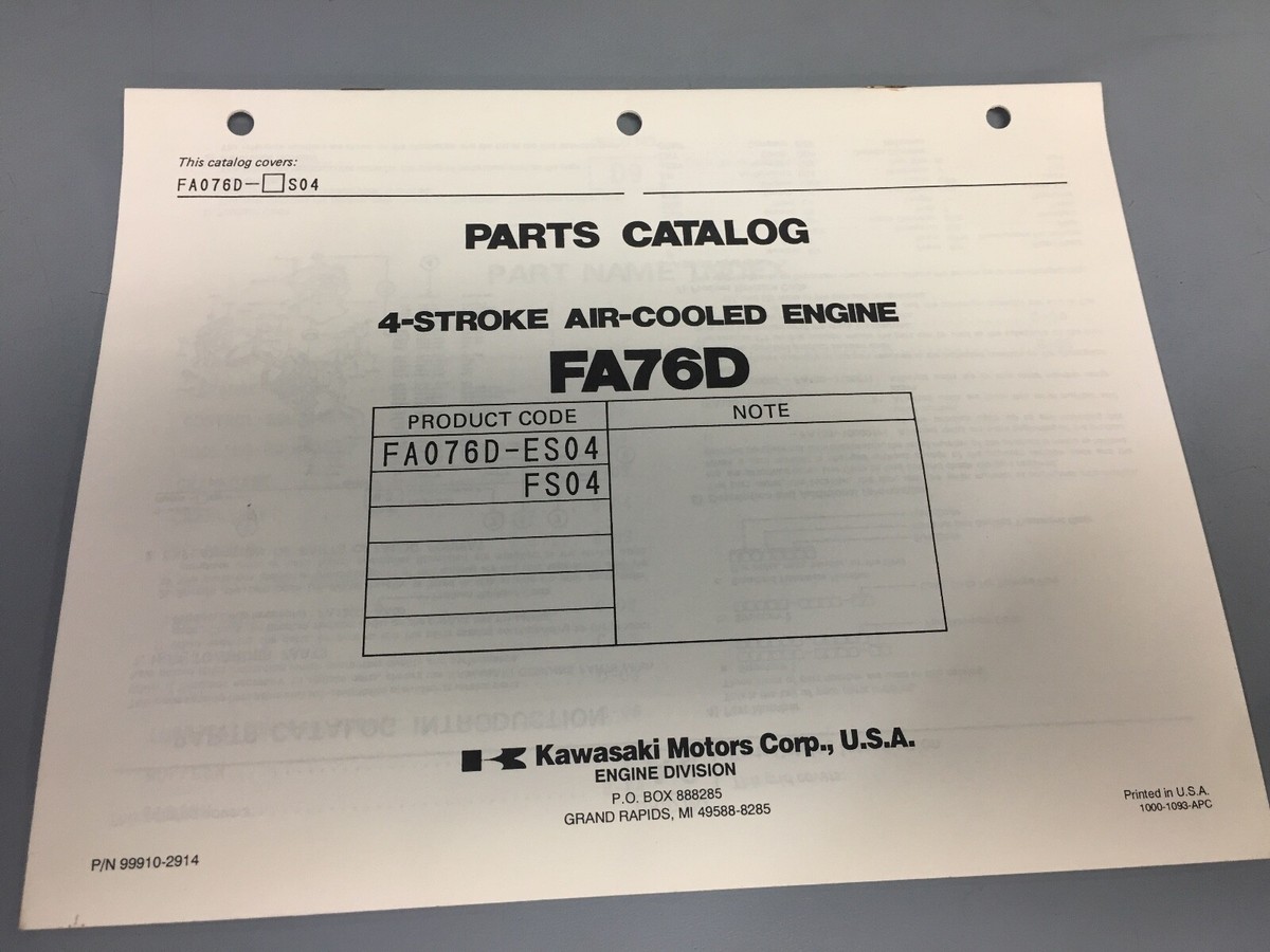 Kawasaki FA076d es04,fs04 illustrated parts list Gas Engine Parts