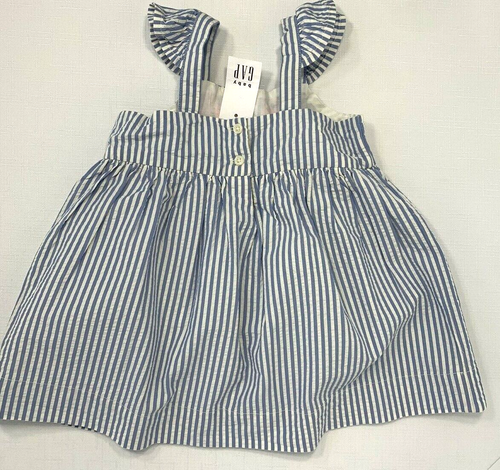 NWT Baby Gap Girls 6-12 Month Blue Striped Seersucker Dress with Pink Embroidery - Picture 9 of 11