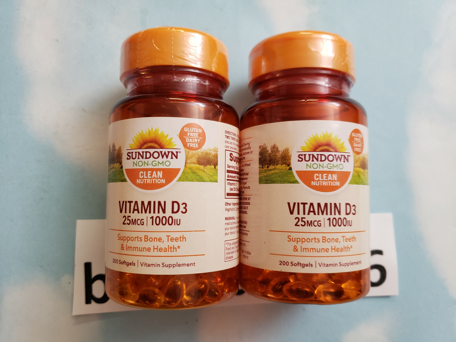 LOT(2) SUNDOWN NONGMO VITAMIN D3 25MCG 1000IU 200 SOFTGELS EACH