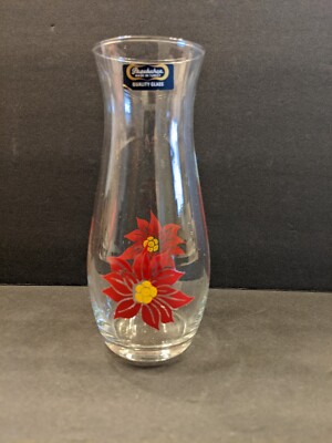 Pasabahce Turkey Glass Red Floral 7'' Vase