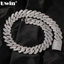 20mm Miami Prong Cuban Chain Necklace 4 Rows Micro Pave Iced Out Round Cubic Zir