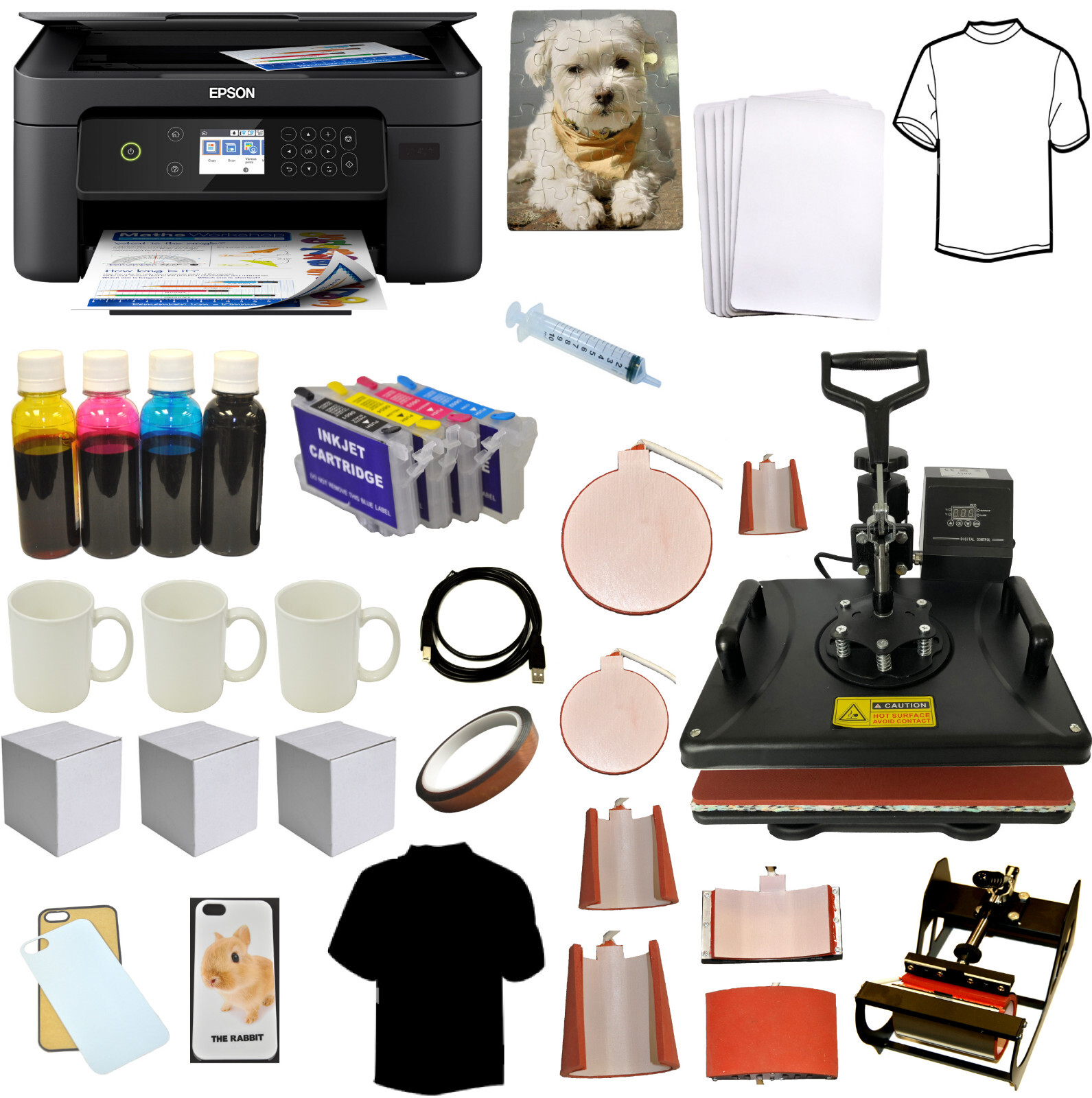 8in1 Combo Heat Press Transfer Epson Wireless Printer Sublimation Ink Tshirt Mug