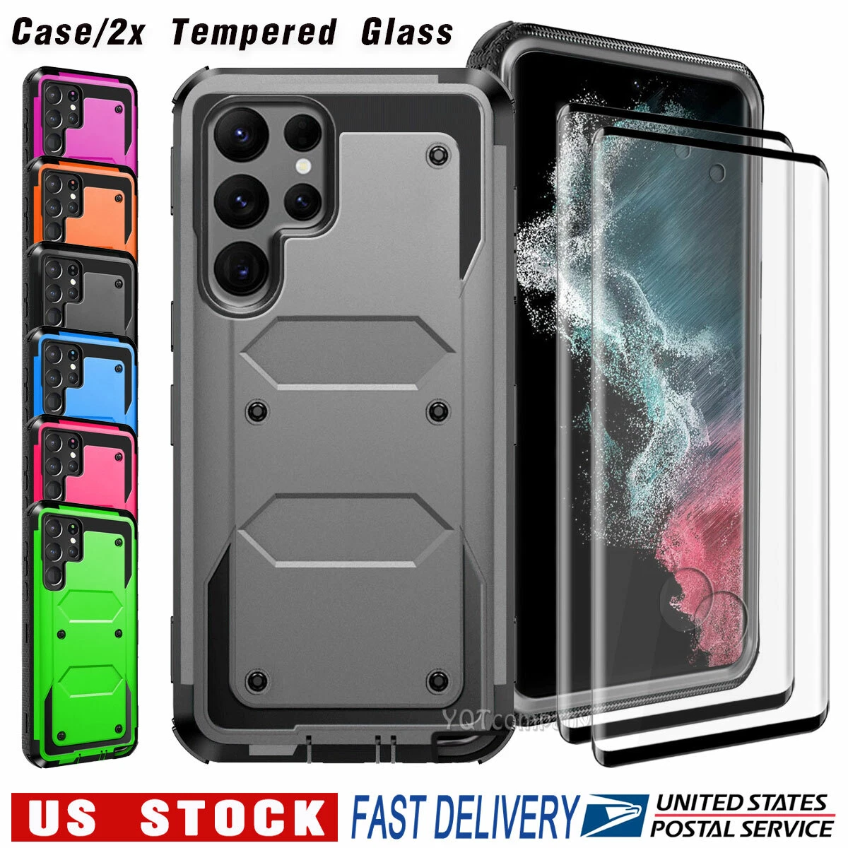 For Samsung Galaxy S23 S22 S21 Ultra S23 FE Shockproof Case Cover Tempered Glass