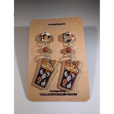 TrailerSparkEmporium Ghost Milkshake Dangle Earrings Acrylic Nickel Free Spooky