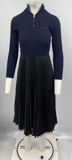 PRADA Navy/Black Wool Ribbed Sweater & pleated skirt midi dress SZ small