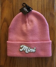 Girls Kids One Size Hat "Mini" NWT Beanie Acrylic Polyester Pink White Glitter