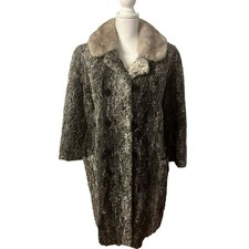 Vintage Genuine Persian Lamb Coat With Sapphire Mink Collar Sz M Double Breasted
