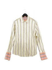 Ted Baker Men's Shirt L Green Striped 100 Cotton Basic