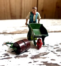 Vintage Britains Lead Gardener Farmer Wheelbarrow Roller Original Johillco