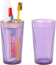 Purple Toothbrush Holders for Bathrooms, 2 Cups Glass Toothbrush Toothpaste