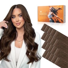 DOORES Invisi Edge Human Hair Extensions Tape In, Chocolate Brown, 24", 50g