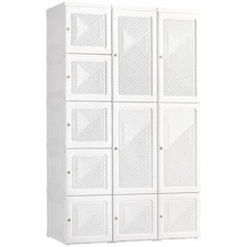 Portable Wardrobe Closet Folding Clothes Cabinet Armoire w/ Cube Storage, White