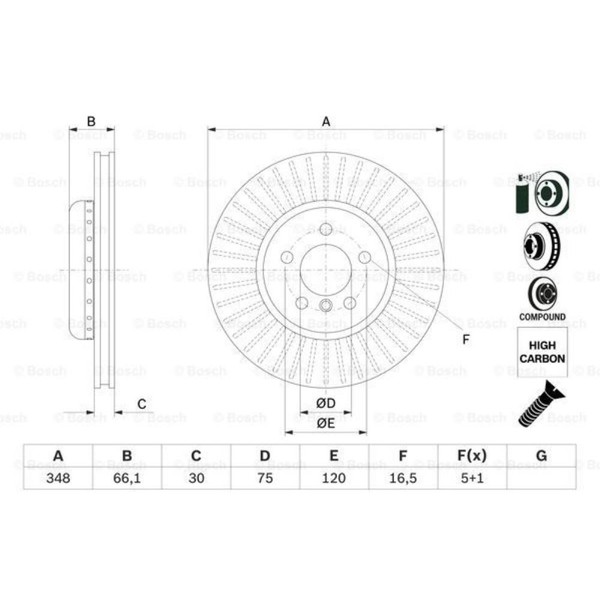 Bosch 2X Bremsscheibe Vorne Ø348 Mm BelüFtet FüR Bmw 5Er Touring F11 520D 530D-image