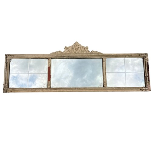 Antique 3 Panel Etched Glass Buffet Foxed Mirror Ornate Wood Gesso Frame 51x18”