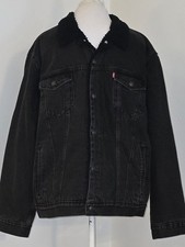 Levi's Men's Relaxed Fit Sherpa Denim Trucker Jacket Black Size XL - NEW