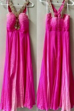 SHERRI HILL HOT PINK OMBRE CHIFFON PROM GOWN EMBRODIRED BEADED BODICE SIZE 6