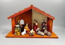 Wood Ceramic Christmas Creche Nativity Scene Set