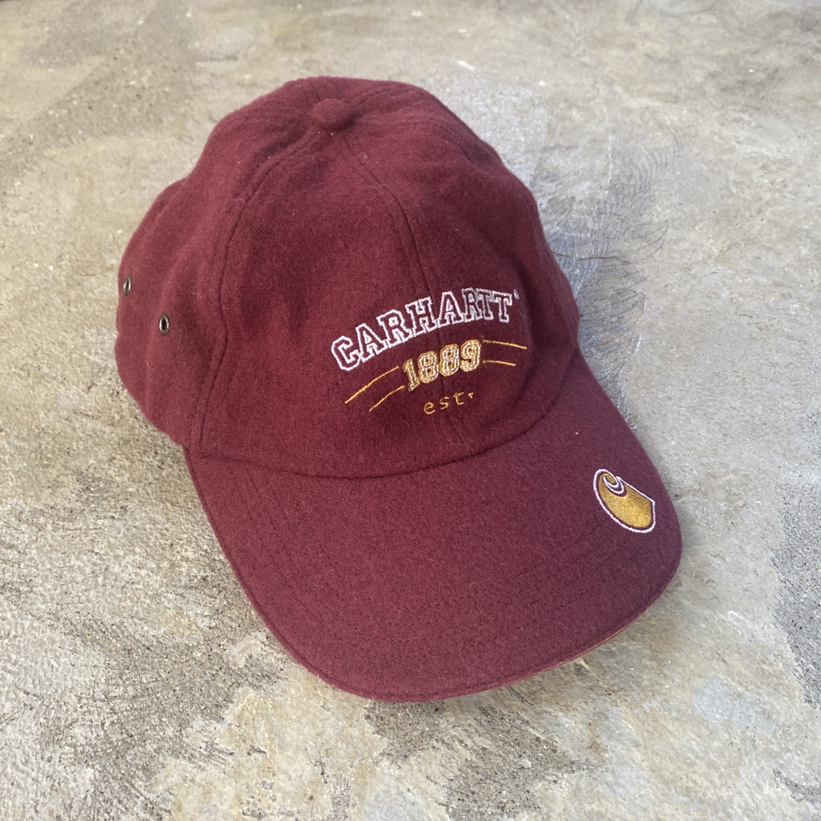 Vintage Carhartt Hat Y2K Wool Blend Adjustable Strapback Work Dad Cap Burgundy